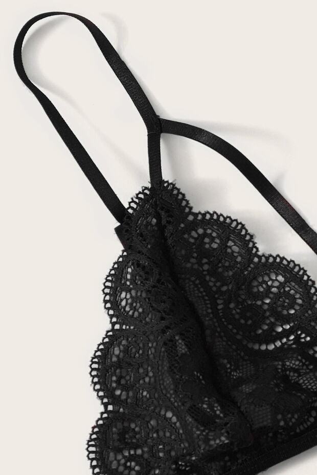 Kadın Siyah Dantel Sütyen Külot Takımı - 3