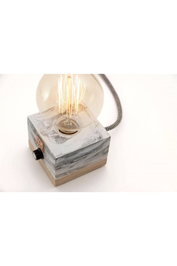 Rustik Ampullü Dimmerli Beton Masa Lambası - 3