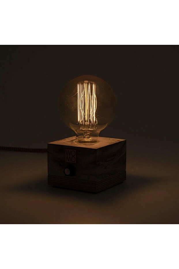 Rustik Ampullü Dimmerli Beton Masa Lambası - 5