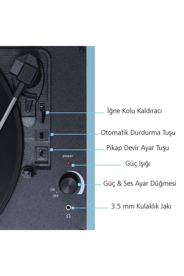 T310ch Pikap Plak Çalar- Turkuaz Mavi - Şarj Edilebilir - 33, 45, 78 Devir - Universal Iğneli - 6