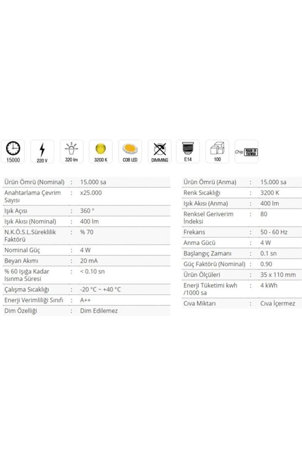 4 Watt Led Flament Ampul E14 Duylu Ct-4066 - Sarı 3000k - 4w - 2
