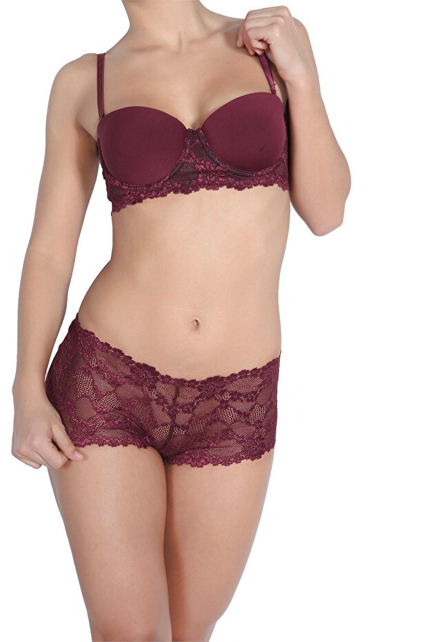 Push-Up Padded Lace Detailed Strapless Bra Set