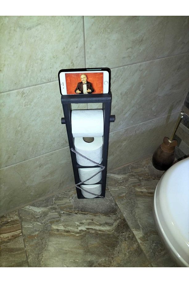 Ahşap Wc Kağıtlık Tuvalet Tuvalet Kağıtlığı Telefon Tutucu Standı Özellikli - 6