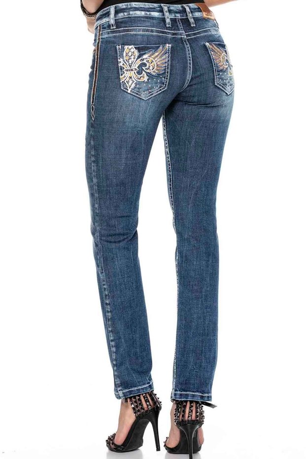 Women's Blue Side Back Sequin Embroidered Jeans