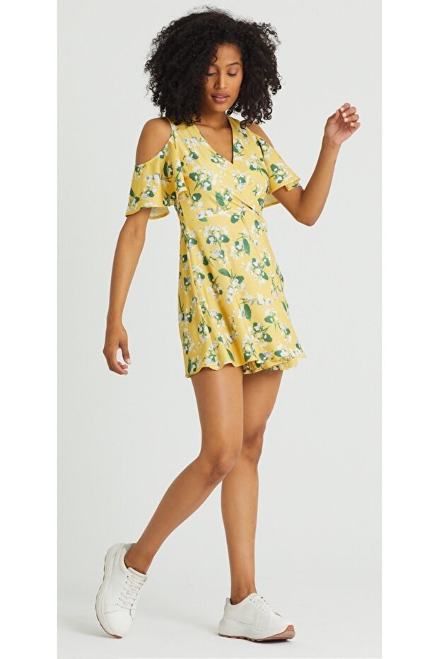 Kadın Sarı Baskılı Elbise - 3