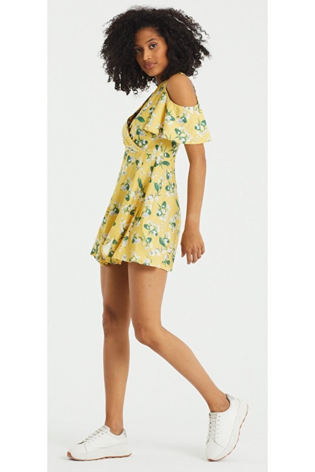 Kadın Sarı Baskılı Elbise - 5