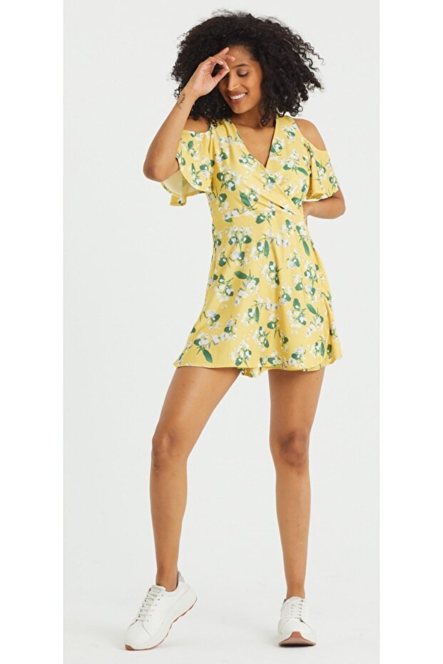 Kadın Sarı Baskılı Elbise - 6