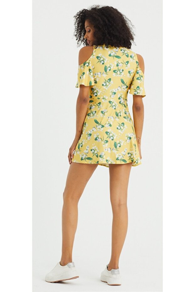 Kadın Sarı Baskılı Elbise - 7