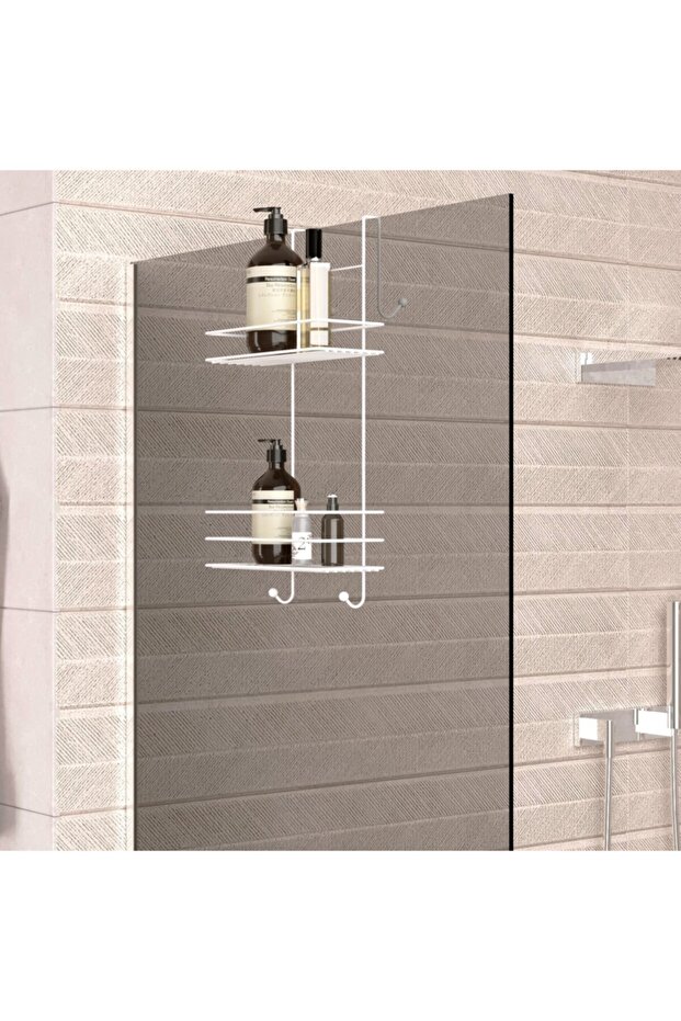 Two-Tier Bathroom Shower Cabin Shelf White Jm065