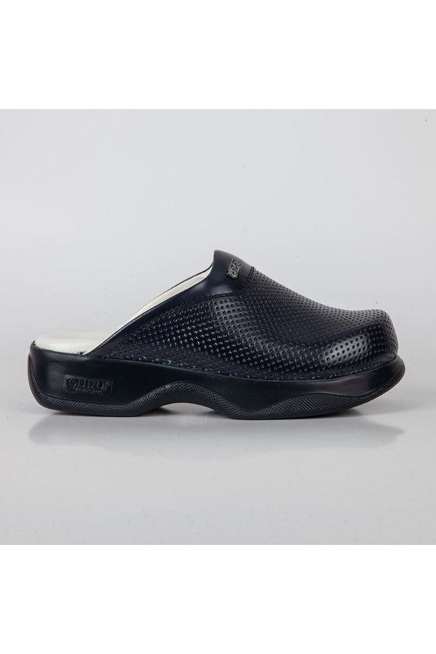 Women's Navy Blue Laminated Leather Orthopedic Nurse Slippers Hospital Slippers