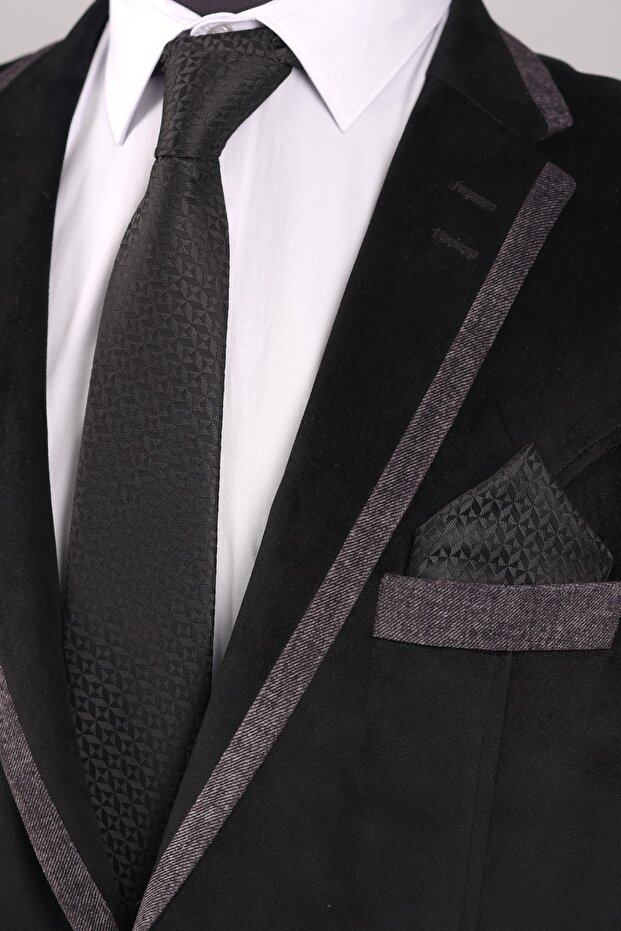 ربطة عنق منقوشة ومنديل - 1