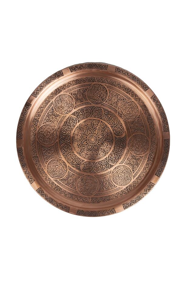 34cm Gaziantep Copper Ottoman Heavy Hand Embroidered Tray Henna Tray 34 Cm Weight: 0.600 gr