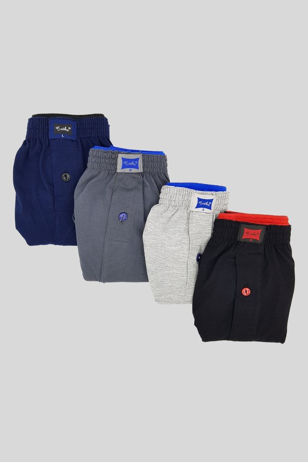 Tutku Men's Combed Cotton Buttoned Boxer Mixed Color 4-Piece Pack