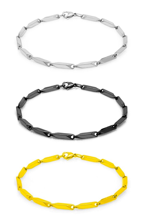 Set of 3 Men's Steel Bracelet and Tag