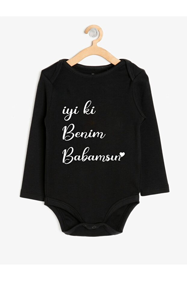 I'm Glad You Are My Dad Printed Black Baby Bodysuit