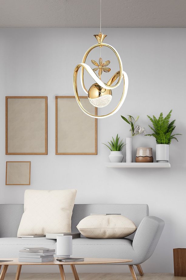Modern Dimmerli 3 Renk Kumandalı Salon Mutfak Oturma Odası Avize Sarkıt Power Led Avize Gold Sarı - 1