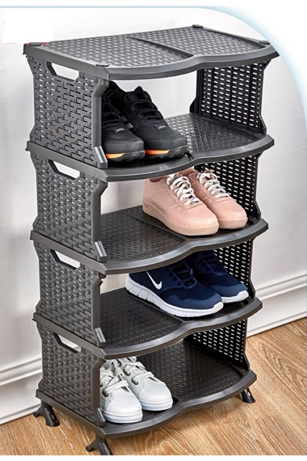 5-Tier Rattan Venus Shoe Rack Plastic Large - Black Color