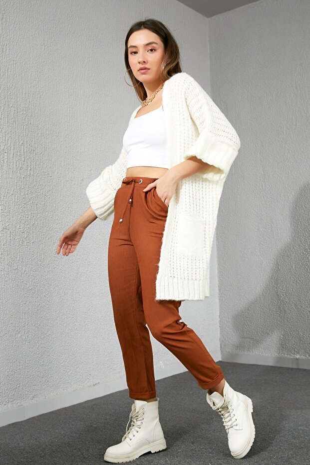 KNITWOOD TABA VELVET EYELET ELASTIC TROUSERS