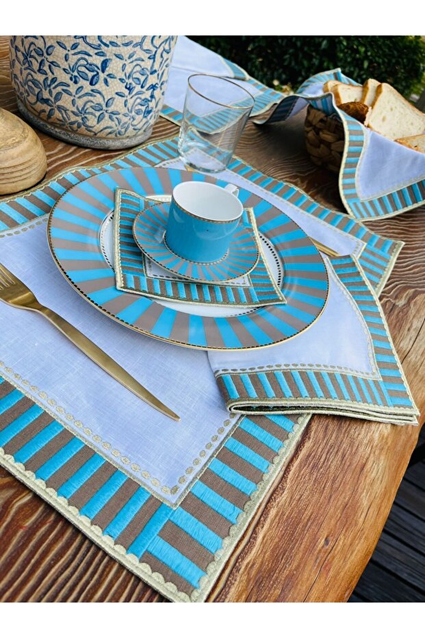 Set of 2 Blue Candy Series 100% Linen Serving Napkins