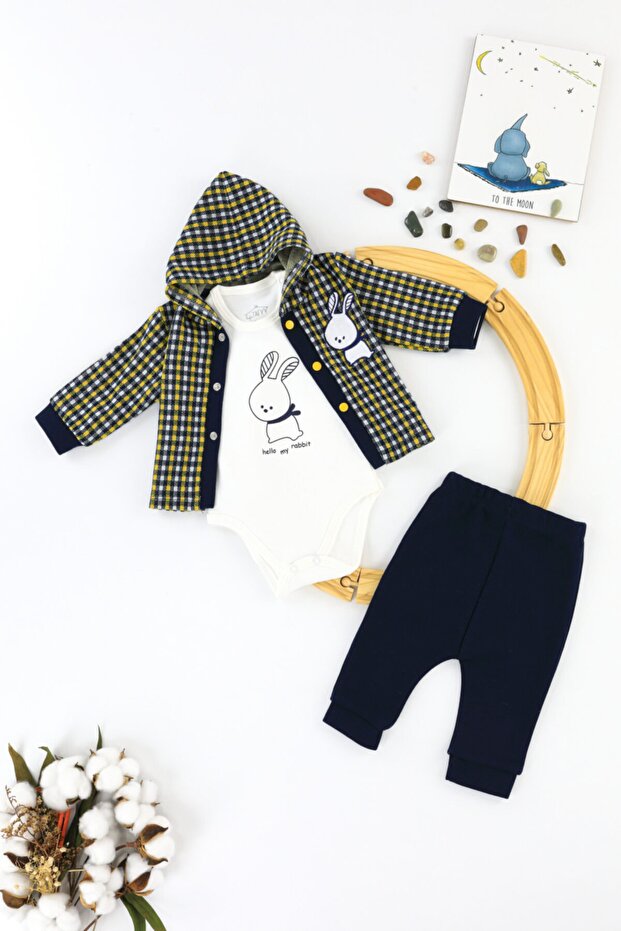 Rabbit Hooded 3-Piece Baby Set Yellow