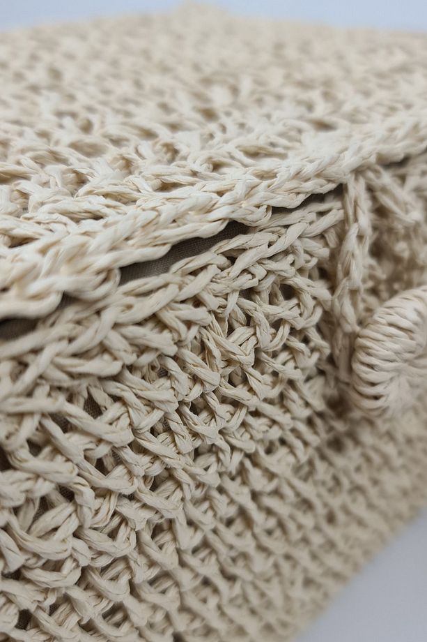 Kapaklı Örgülü Sepet Kutu Seti 2 Adetli Astarlı Düzenleme Kutusu 25x17x12cm Dd014 - 6