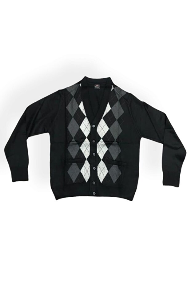 Men's Buttoned Patterned Thin Wool Knitwear Dad Cardigan