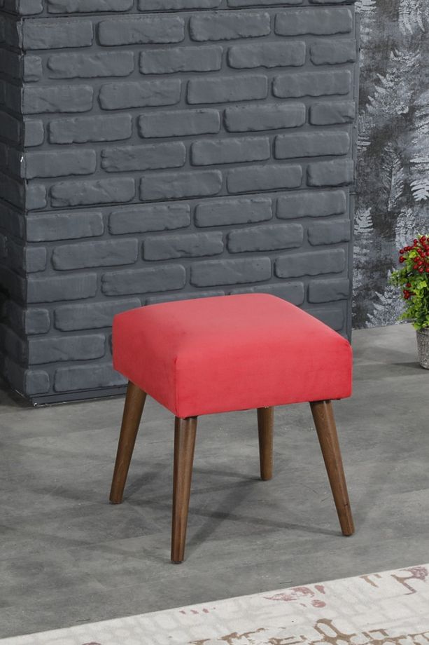 Ahşap Ayaklı 40x40 Cm Kare Puf Bench -nar Çiçeği - 2