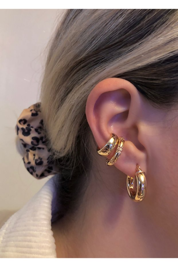 Women's Gold Color 2-Piece Cuff (cartilage Earring)