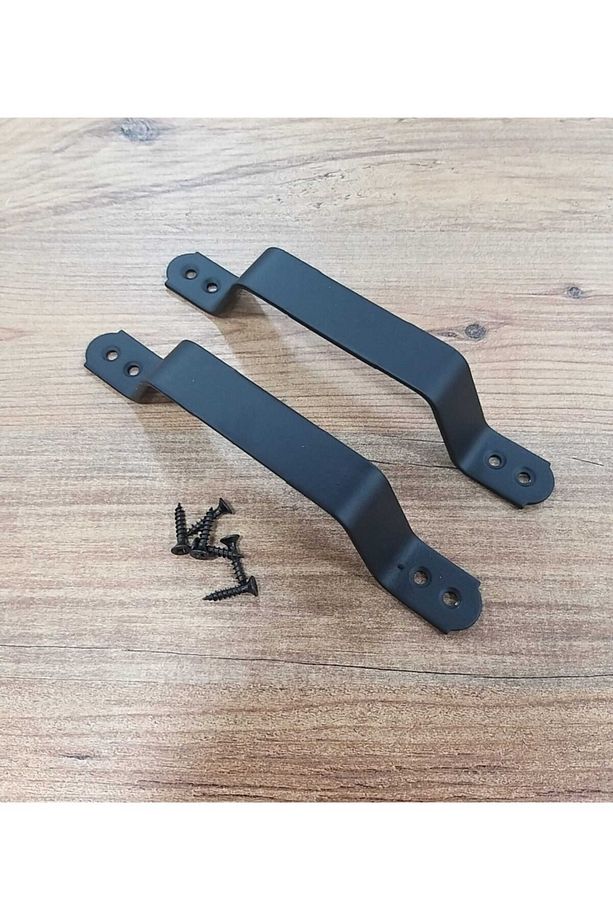 (2 Adet) Beşel Demir Doğrama Kulp Ahşap Kapı Kapak Kulbu Mat Siyah Üstten Vidalanır 17cm - 1