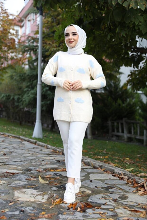 Women's Cloud Patterned Knitwear Cardigan