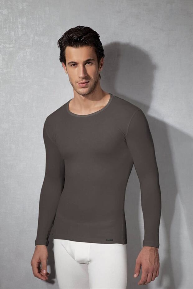 Men's Smoked Thermal Round Collar Long Sleeve Blouse