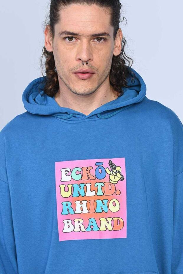 Henley Blue Men's Hooded Hoodie