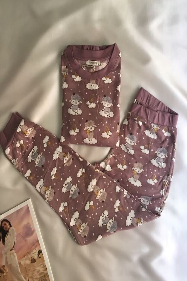 Kuzu Desenli Gülkurusu Pijama Takımı - 2