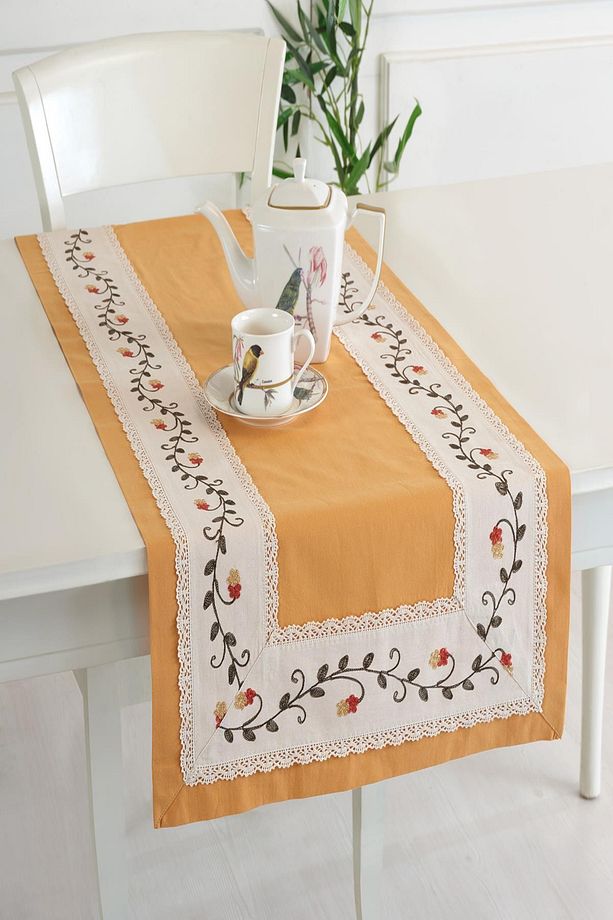 Buldan Kumaşı Çiçekli Ipek Işlemeli 50x130 Cm Runner - 1