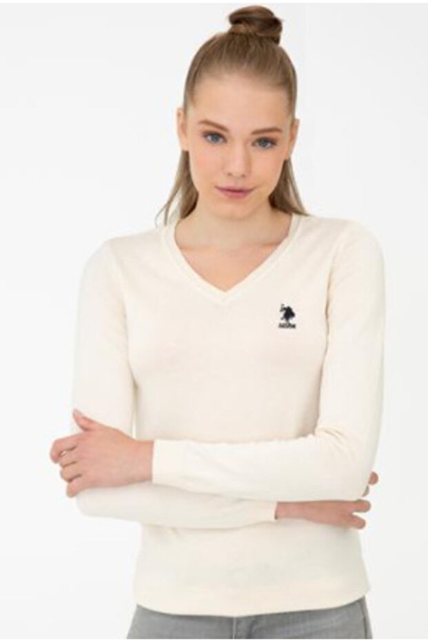 Women's Cream Knitwear Basic Sweater G082gl0tk.000.830055