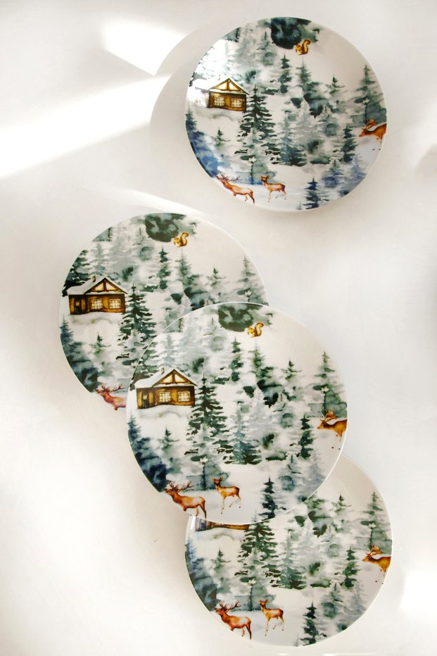 New Year Series Winter 4 Piece Cake Plate