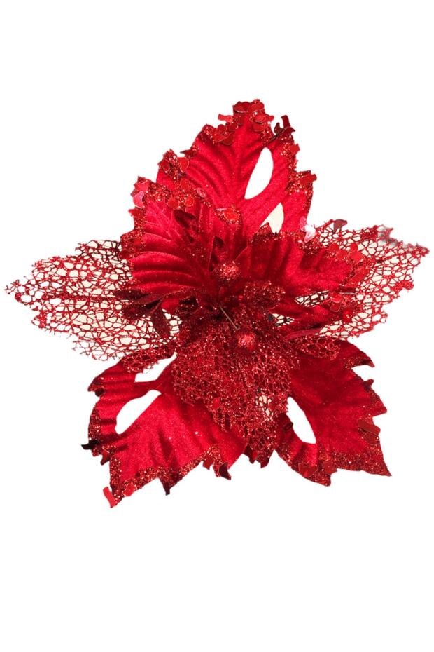 Yılbaşı Ağacı Çiçeği Atatürk Çiçeği Yapay Puansetya Kırmızı 25cm - 1