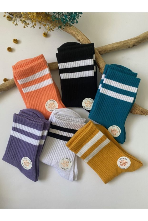 Unisex 6-Piece Colorful Striped College Tennis Socks Çigi37488