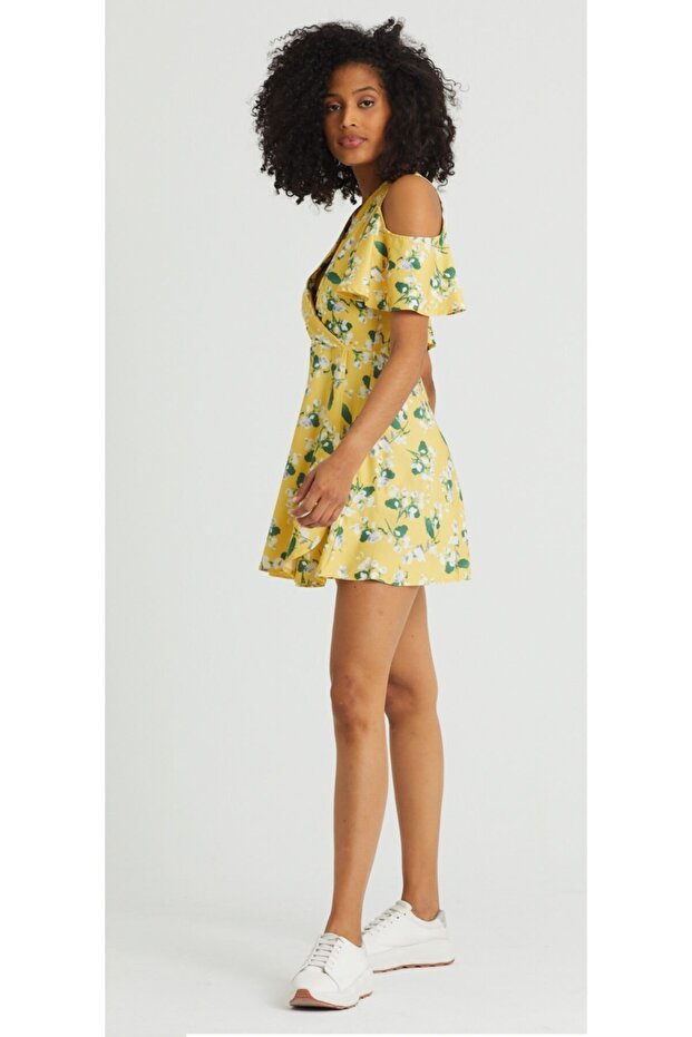 Kadın Sarı Baskılı Elbise - 2