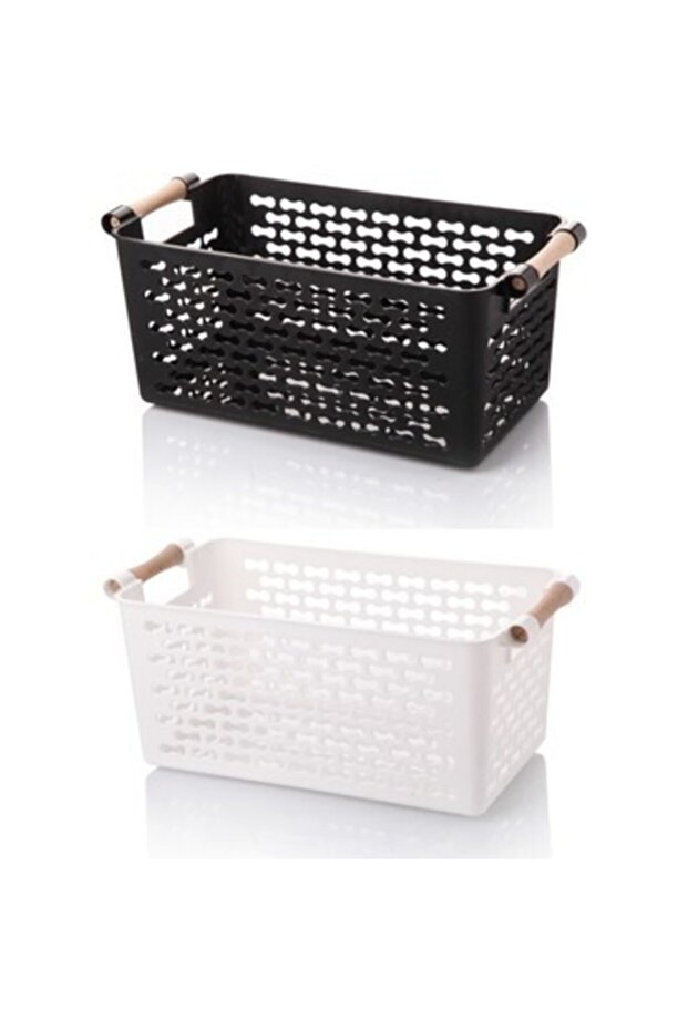 منظم بلاستيك بمقبض خشبي أبيض وأسود 2 قطعة منظم ثلاجة