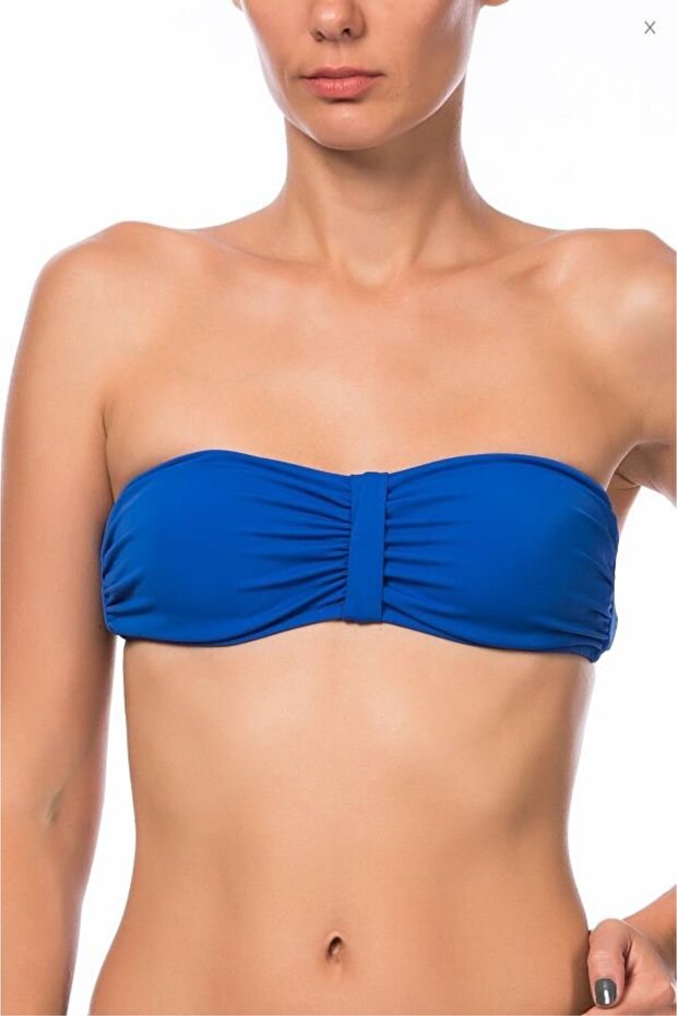 Mavi Luplu Straplez Tek Bikini Üst - 1