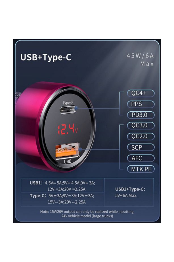Orjinal Araç Şarj Başlık 45w Hızlı Şarj 4.0,3.0 1 Type C+usb Pps Araç Şarj Başlık Ultra Hızlı - 4