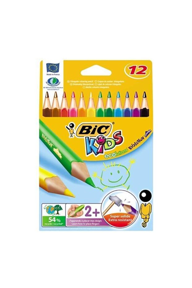 Bıc Evolution Triangle Triangle Jumbo Dry Paint 12 Colors - 1