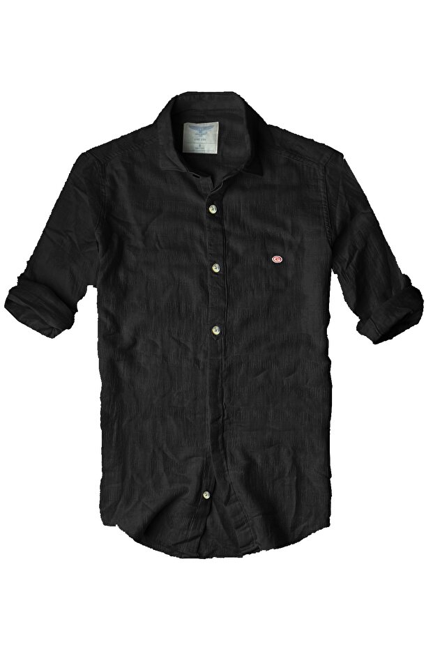 Slim Fit Italian Cut Real Linen Shirt -- Black--
