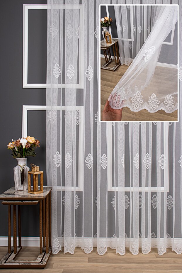 New Sprinkled Damaks Pattern Knitted Tulle Curtain, 250x260, Sparse Pleat, 1/2