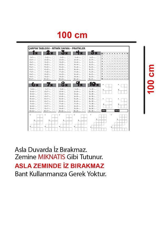 Eğitici Pratik Çarpım Tablosu Şeffaf Statik Akıllı Kağıt Tahta 100x100 Cm Yazı Tahtası Kalem - 9