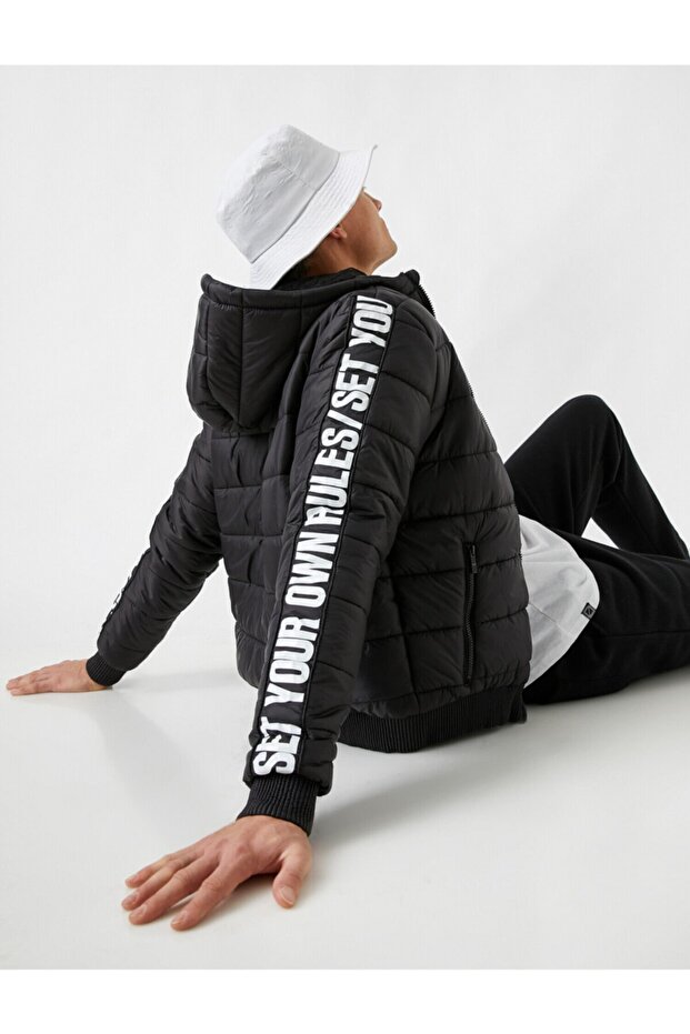 Stripe Printed Puffer Jacket