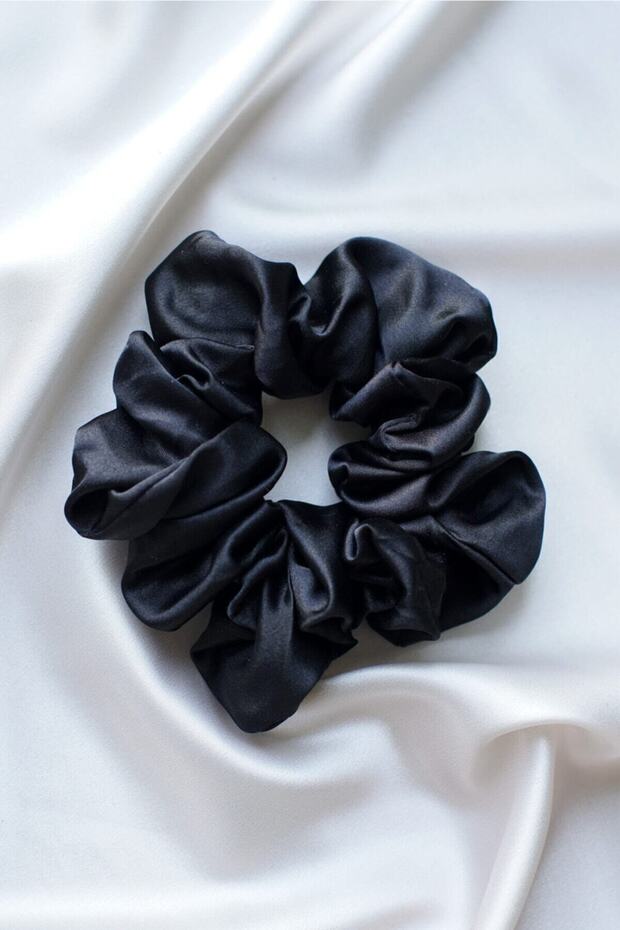 Black Satin Hair Rubber Buckle