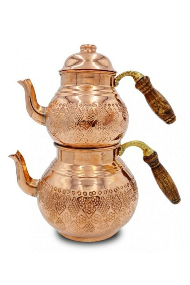 Bakır Bakır Aile Boyu Çaydanlık Takımı Bordo - 1