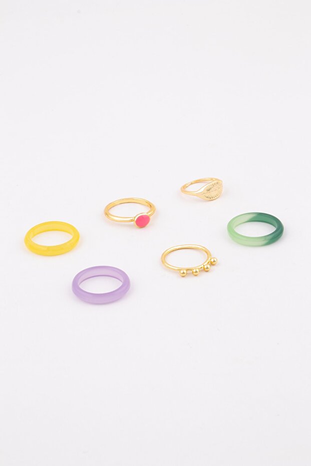 6-Piece Enamel Stone Resin Combination Ring Set 0922